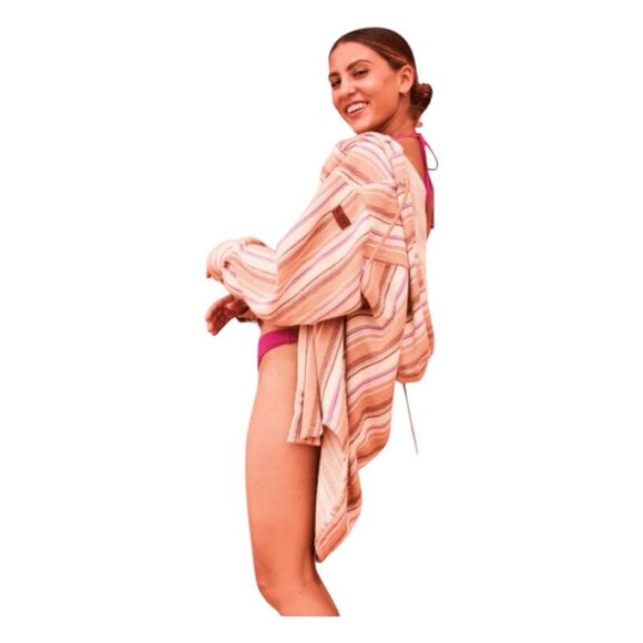 Roxy Sunlight Rider Stripe Hooded Cotton Shirt Jacket Shacket M - Picture 4 of 16